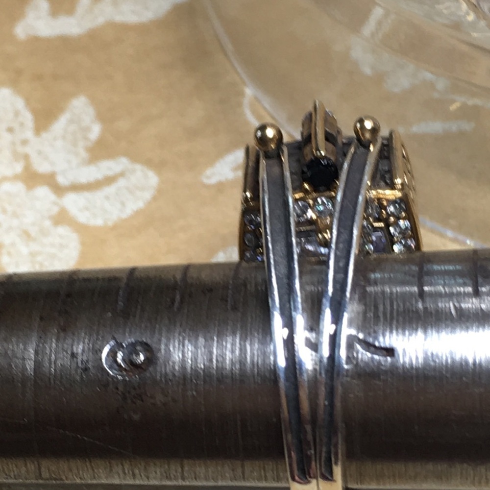 SALE Elegant 925 Sterling Silver & Gold 2 sided Flip Ring with stones - Picture 11 of 14